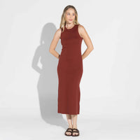Vestido Midi Canelado Algodão - Vermelho Cabernet