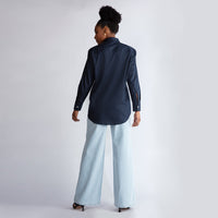 Camisa Tricoline Ampla Feminina - Azul Marinho