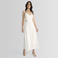 Vestido Midi com Recorte Linho com Viscose - Off White