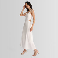 Vestido Midi com Recorte Linho com Viscose - Off White