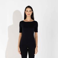 Blusa Cotton Pima Decote Canoa Feminina | Life Collection - Preto