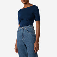 Blusa Cotton Pima Decote Canoa Feminina | Life Collection - Azul Marinho