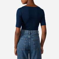 Blusa Cotton Pima Decote Canoa Feminina | Life Collection - Azul Marinho