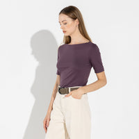 Blusa Cotton Pima Decote Canoa Feminina | Life Collection - Roxo Ameixa
