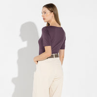 Blusa Cotton Pima Decote Canoa Feminina | Life Collection - Roxo Ameixa