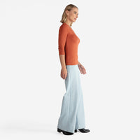 Blusa Canelada Viscose Manga 3/4 Feminina - Ferrugem