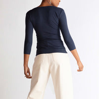 Blusa Cotton Pima Manga 3/4 Feminina - Azul Marinho