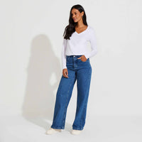 Camiseta Perfeita Pima Manga Longa Gola V Feminina - Branco