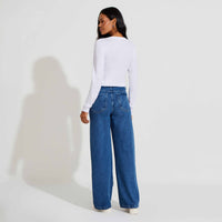 Camiseta Perfeita Pima Manga Longa Gola V Feminina - Branco