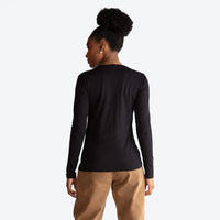 Camiseta Algodão Ultraleve Manga Longa Gola V Feminina - Preto