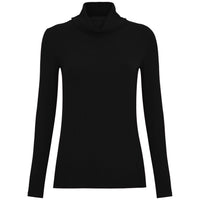 Blusa Canelada Viscose Gola Rolê Feminina - Preto