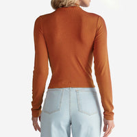 Blusa Canelada Viscose Gola Alta Feminina - Ferrugem