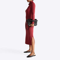 Vestido Midi Canelado Viscose Gola Rolê - Marsala