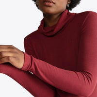 Vestido Midi Canelado Viscose Gola Rolê - Marsala