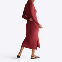 Vestido Midi Canelado Viscose Gola Rolê - Marsala