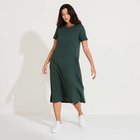 T-Shirt Dress Midi Algodão Premium | Everyday Collection - Verde Cedro