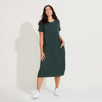 T-Shirt Dress Midi Algodão Premium | Everyday Collection - Verde Cedro