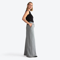 Calça Wide Leg Moletom Felpa Feminina - Mescla Escuro