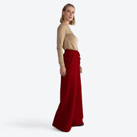 Calça Wide Leg Moletom Felpa Feminina - Marsala