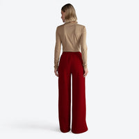 Calça Wide Leg Moletom Felpa Feminina - Marsala