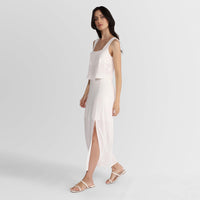 Saia Midi com Fenda Viscose - Branco