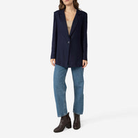 Blazer Linho com Viscose Amplo Feminino - Azul Marinho