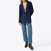 Blazer Linho com Viscose Amplo Feminino - Azul Marinho