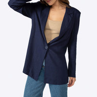 Blazer Linho com Viscose Amplo Feminino - Azul Marinho