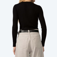 Suéter Canelado Visco Seda Feminino - Preto