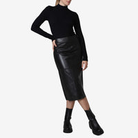 Saia Couro Midi - Preto