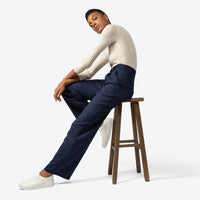 Calça Reta Linho com Viscose Feminina - Azul Marinho