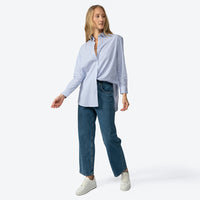 Camisa Listras Ampla Feminina - Listrado Branco Azul