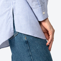 Camisa Listras Ampla Feminina - Listrado Branco Azul