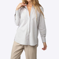 Camisa Listras Ampla Feminina - Listrado Branco Bege