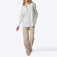 Camisa Listras Ampla Feminina - Listrado Branco Bege