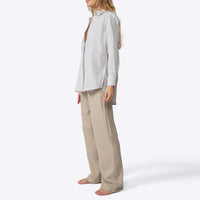 Camisa Listras Ampla Feminina - Listrado Branco Bege