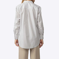 Camisa Listras Ampla Feminina - Listrado Branco Bege