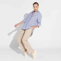 Camisa Listras Ampla Feminina - Listra Marinho E Branco