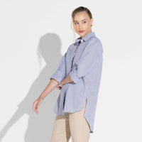 Camisa Listras Ampla Feminina - Listra Marinho E Branco