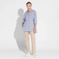 Camisa Listras Ampla Feminina - Listra Marinho E Branco