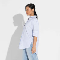 Camisa Listras Ampla Feminina - Listra Azul Claro E Branco