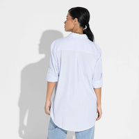 Camisa Listras Ampla Feminina - Listra Azul Claro E Branco