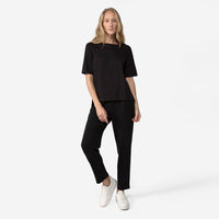 Camiseta Pima Ampla Decote Canoa Feminina - Preto