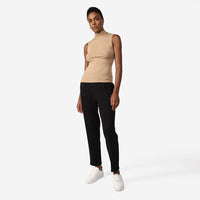 Regata Canelada Viscose Gola Alta Feminina - Bege Pastel