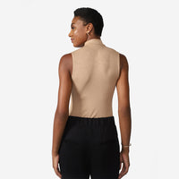 Regata Canelada Viscose Gola Alta Feminina - Bege Pastel