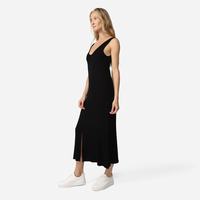 Vestido Midi Canelado Viscose Reto - Preto