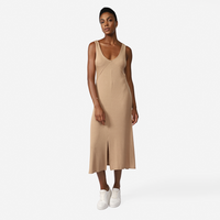 Vestido Midi Canelado Viscose Reto - Bege Pastel