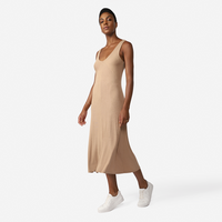 Vestido Midi Canelado Viscose Reto - Bege Pastel