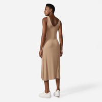 Vestido Midi Canelado Viscose Reto - Bege Pastel