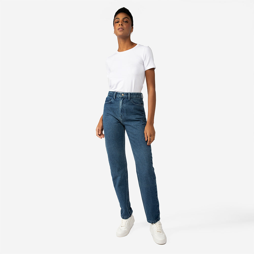 Calça jeans feminina mom pants best sale azul médio